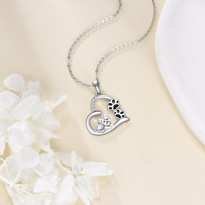 VONALA French Bulldog Guinea Pig Fox Sloth Necklace 925 Sterling Silver Cute Animal Heart Pendant Jewelry Gifts for Women