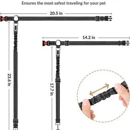 Lukovee Dog Car Seat Belt, 2 Pack Headrest Restraint Seatbelt, Adjustable Pet Safety Leads with Reflective Elastic Bungee for Dog Harness Collar Travel Daily Use (Black,Small, Headrest+Clip)