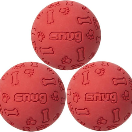 Snug Rubber Dog Balls for Small and Medium Dogs - Tennis Ball Size - Virtually Indestructible (3 Pack - Red)