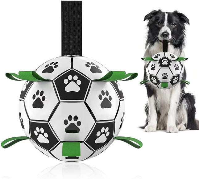 QDAN Dog Toys Dog Balls, World Cup Dog Soccer Ball with Straps, Dog Birthday, Herding Ball, Durable Balls for Small Medium Pet, Puppy Outdoor Toy (6 Inch)