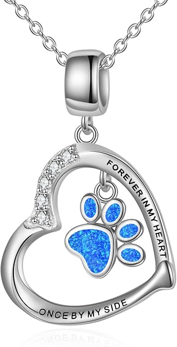 YFN Paw Print Necklace Sterling Silver Dog Cat Charms Pendant Cremation Jewelry Cat Dog Memorial Gifts for Women Girls