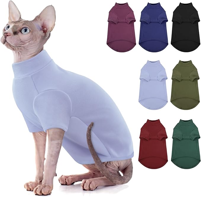 SUNFURA Turtleneck Sweater for Cat, Sphynx Cats Shirt Hairless Cat Sweaters with Sleeves, Warm and Soft Kitten Pullover Fleece Winter Pajamas Jumpsuit for Puppy Cats, Blue S