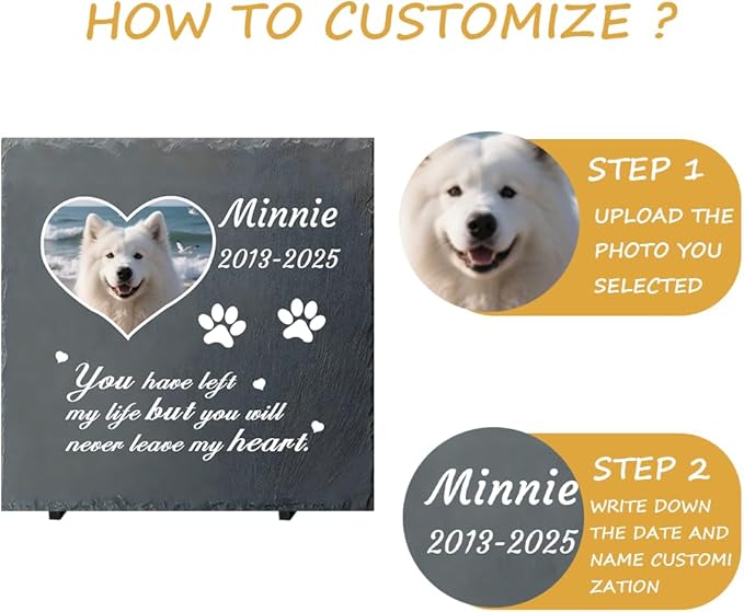 Dog Memorial Gifts for Loss of Dog, Personalized Pet Memorial Stone, Custom Dog Grave Marker with Name & Photo, Sympathy Gifts for Bereaved Pet Owners, Cemetery Decor (Style J)