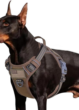 BUMBIN Tactical Dog Harness for Large Dogs No Pull, Famous TIK Tok No Pull, Fit Smart Reflective Pet Walking Harness for Training, Adjustable Dog Vest Harness with Handle Brown L