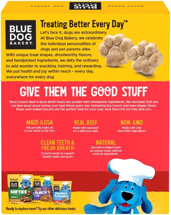 Blue Dog Bakery More Crunch Large Beef & Bone Broth Dog Treats, Dog Biscuits for Large Breeds, Healthy Treats, All Natural, 18 oz (Pack of 1)
