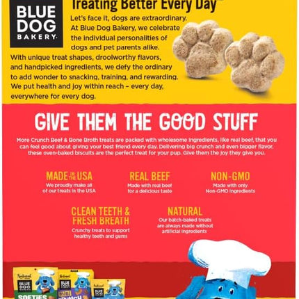 Blue Dog Bakery More Crunch Large Beef & Bone Broth Dog Treats, Dog Biscuits for Large Breeds, Healthy Treats, All Natural, 18 oz (Pack of 6)