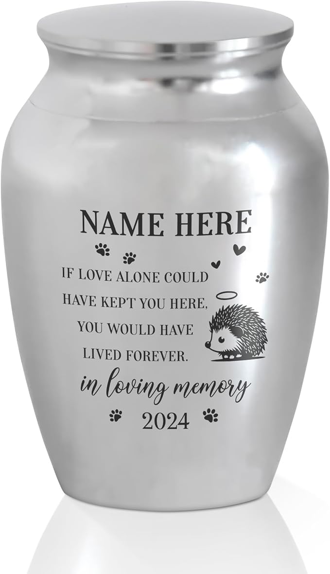 Artsy Woodsy Personalized Hedgehog Pet Memorial Cremation Mini Urn, Decorative Keepsake Small Urns for Ashes 2.56 inch, Remembrance Gifts for Pet Lovers in Loving Memory (02, 2.56x1.77)