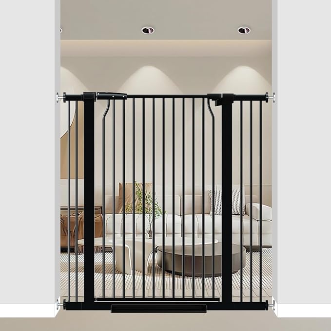 40.55" Extra Tall Baby Gate for Doorways, 32.6-40.5 in Wide Dog Gate Indoor, Walk Through Tall Pet Gates No Drilling, Pressure Mounted Child Safety Gate with Door for House Doggie, Black