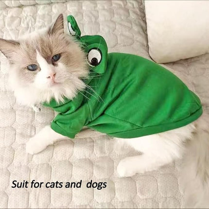 Happy Dog Hoodies Funny Dog Clothes for Small Dog Girl Boy Hooded Puppy Sweatshirt Coat Winter Cat Outfit Halloween Dog Frog Costume for Kitten Chihuahua Pomeranian Yorkie (Green, X-Small)