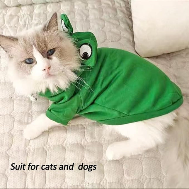 Happy Dog Hoodies Funny Dog Clothes for Small Dog Girl Boy Hooded Puppy Sweatshirt Coat Winter Cat Outfit Halloween Dog Frog Costume for Kitten Chihuahua Pomeranian Yorkie (Green, X-Small)