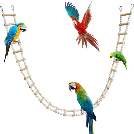 Bird Ladder Bridge, Wooden Pet Hamster Climbing & Swing Toys, Cage Accessories for Birds Rats Parrots Hamster Squirrel Sugar Gliders Parakeets Cockatiels - 28 Steps - 61.8 x 3.14 Inch