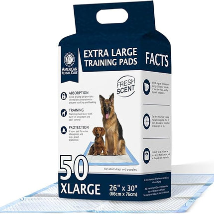American Kennel Club Scented Puppy Pads –Large Size – 30x26 Ultra Absorbent 6-Layer Pee Pads with Odor Control & Quick-Dry Gel – Fresh Scent – 50 Count (Fresh Scented, 26x30)