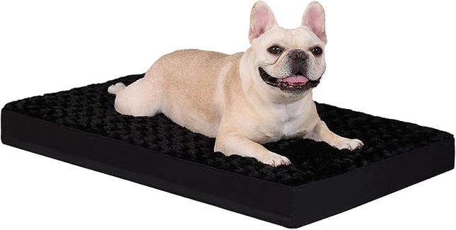 KSIIA Dog Crate Bed Waterproof Dog Bed for Crate Soft Rose Velvet Supportive Kennel Pad for Medium Pets with Removable Washable Cover & Non-Slip Bottom, 29 x 18 Inch, Black