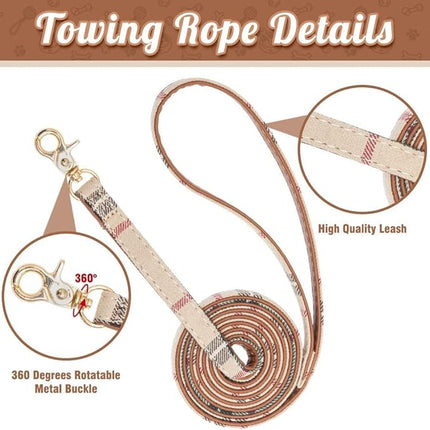 EXPAWLORER Dog Collar and Leash Set - Classic Plaid Dog Bow Tie and Dog Bandana Collar with Bell, Dog Leash Tangle Free, Adjustable Collars for Small Medium Large Dogs Cats, Holiday Ideal Gift, XS