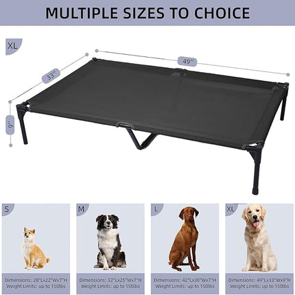 pettycare Elevated Outdoor Dog Bed - Dog Cots for Large Dogs XL, Heavy Duty Raised Cot Waterproof, Cooling Pets Bed with Washable Durable Teslin Mesh and Non Slip Feet, 49 Inches, Black