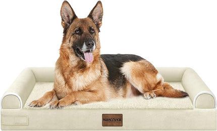 Large Dog Bed Orthopedic Washable: Extra Large Sized Beds for Jumbo Dogs Egg Crate Foam Sofa Couch Waterproof Removable Cover - Beige