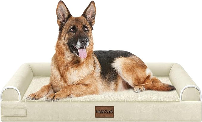 Large Dog Bed Orthopedic Washable: Extra Large Sized Beds for Jumbo Dogs Egg Crate Foam Sofa Couch Waterproof Removable Cover - Beige