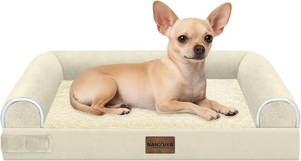 Small Dog Bed Orthopedic Washable: Beds Bolster Small Sized Dogs Bed Egg Crate Foam Couch Sofa Waterproof with Removable Cover - Beige