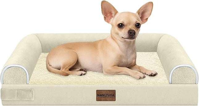 Small Dog Bed Orthopedic Washable: Beds Bolster Small Sized Dogs Bed Egg Crate Foam Couch Sofa Waterproof with Removable Cover - Beige