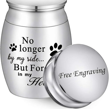 XIUDA 1.57 inches Mini Pet Memorial Small Urns for Dog and Cat Ashes, Stainless Steel Cremation Urn, Pet Paw Print Keepsake Urn for Ashes - No Longer by My Side Forever in My Heart
