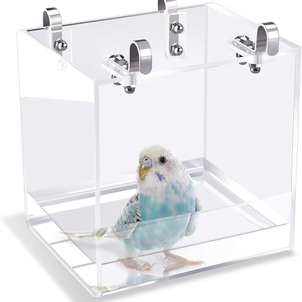 Bird Bath Cage, No-Leakage Bird Bathtub with Hanging Hooks Cage Accessory for Small Bird Parrots Lovebirds Canary Portable Shower