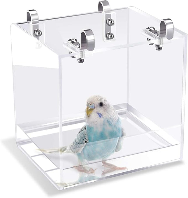 Bird Bath Cage, No-Leakage Bird Bathtub with Hanging Hooks Cage Accessory for Small Bird Parrots Lovebirds Canary Portable Shower
