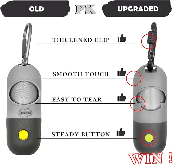 Dog Poop Bags Holder with LED Flashlight|Pet Waste Bags Dispenser for Leash|Doggie Potty Bags Container with Leak-proof Pet Trash Bags and Accessories (2 Holders 30 Bags, Grey and Black)