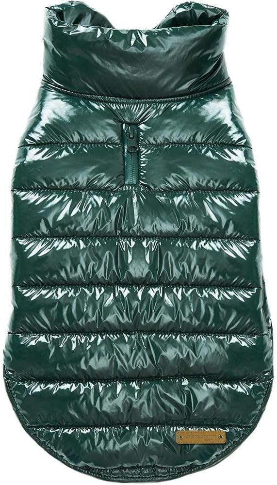 Blueberry Pet Cozy & Comfy Windproof Lightweight Quilted Fall Winter Glossy Dog Puffer Jacket in Hunter Green, Back Length 14", Size 12, Warm Coat for Small Dogs