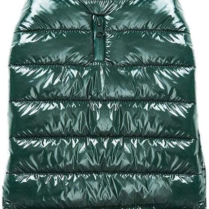 Blueberry Pet Cozy & Comfy Windproof Lightweight Quilted Fall Winter Glossy Dog Puffer Jacket in Hunter Green, Back Length 17", Size 16, Warm Coat for Large Dogs