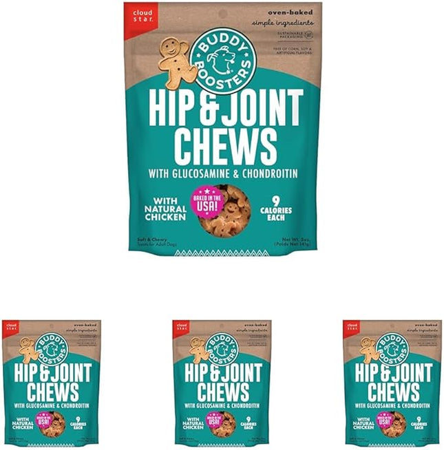Buddy Biscuits Boosters 5 oz. Pouch of Hip and Joint Soft Chews Dog Treats Made with Natural Chicken (Pack of 4)