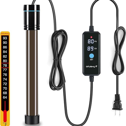 Orlushy 500W Submersible Aquarium Heater, Adjustable Fish Tank Heater with Digital Display External Controller, Overheat Protection and Free Thermometer for 55-80 Gallons Freshwater and Saltwater Tank