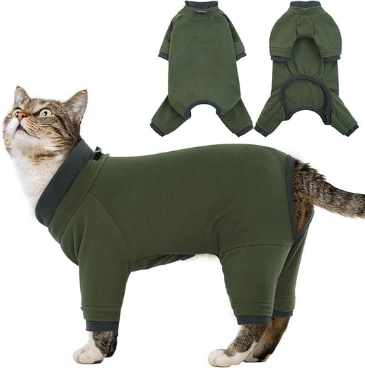 Sticky Cat Clothes Stretchy, Sphynx Hairless Sweater & Pajamas for Cats only, Soft Cat Onesie for Cats After Surgery Female Male & Hair Loss Prevention, Green L