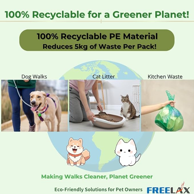 Biodegradable Dog Poop Bags - 60 Count, Durable & 100% Leak-Proof, Compostable Trash Bags for Dogs & Cats, Thick and Easy Open Rolls, Eco-Friendly Waste Bags (22cm x 28cm)