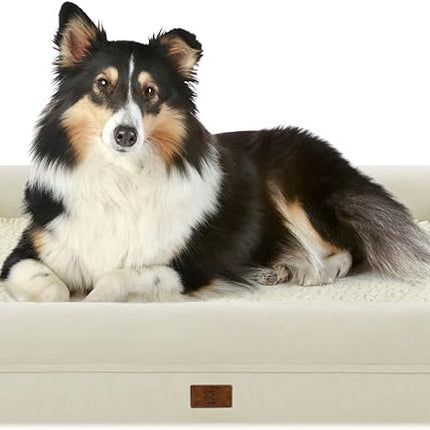 Large Orthopedic Dog Beds, Waterproof Dog Bed with Removable Cover, 4-Sides Removable Bolster Pet Soft Sofa with Nonskid Bottom, Washable Pet Beds for Large Dogs, Beige