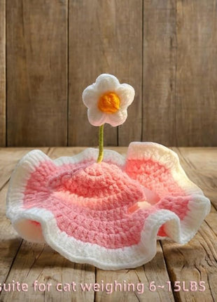 Cat Part Hat with Ear Holes and Adjustable tie, Soft Polyester, Washable| Cute Flower Party Hat for Cats,Pink M,4–16 lbs, Holiday & Photo Outfit