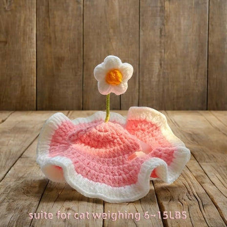 Cat Part Hat with Ear Holes and Adjustable tie, Soft Polyester, Washable| Cute Flower Party Hat for Cats,Pink M,4–16 lbs, Holiday & Photo Outfit