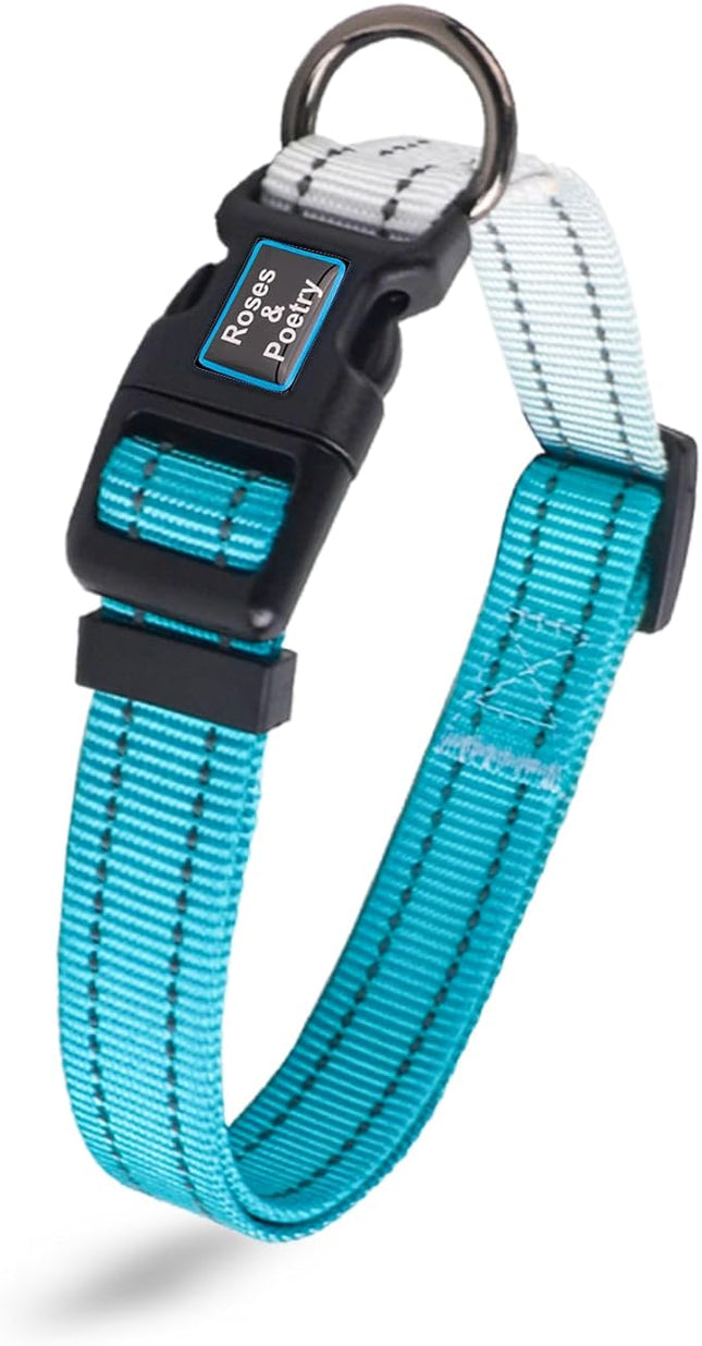 Roses&Poetry Small Dog Collar, Adjustable Personalized Durable Pet Collars for Small Medium Large Dogs (Teal-S)