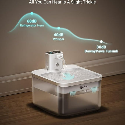 DownyPaws Battery Operated Cat Water Fountain, 84oz/2.5L Fursink Wireless Pet Water Fountain for Cats Inside, Automatic Dog Water Dispenser with Motion Sensor, Ultra Quiet Pump, BPA-Free, White