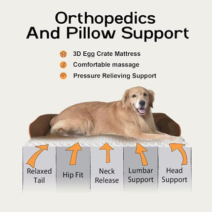 Large Dog Bed Orthopedic Washable - Beds Bolster - Waterproof with Removable Cover - Extra XL XLarge Big Dogs - Memory Foam Couch Sofa - Coffee Dog Bed