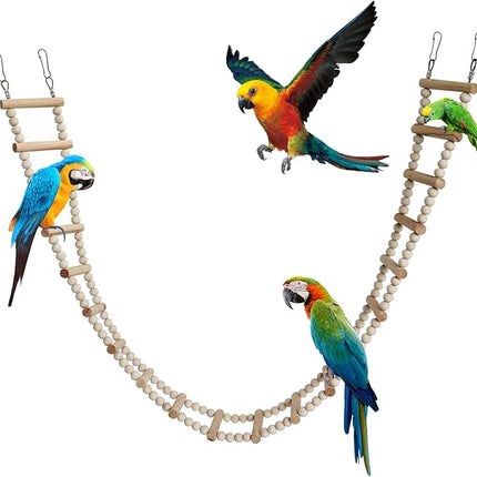 Bird Ladder Bridge, Wooden Pet Hamster Climbing & Swing Toys, Cage Accessories for Birds Rats Parrots Hamster Squirrel Sugar Gliders Parakeets Cockatiels - 20 Steps - 45.3 x 3.14 Inch