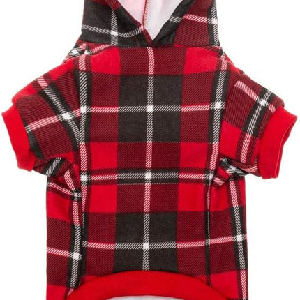 BINGPET Dog Plaid Hoodie - Pocket Design - Dog Fleece Sweater with Hat Pet Winter Clothes Plaid Sweatershirts for Winter