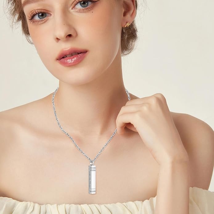 abooxiu Urn Necklace for Ashes Memorial Cremation Jewelry for Ashes Stainless Steel Ashes Jewelry Cube Ashes Necklace Bar Urn Pendant for Women Men