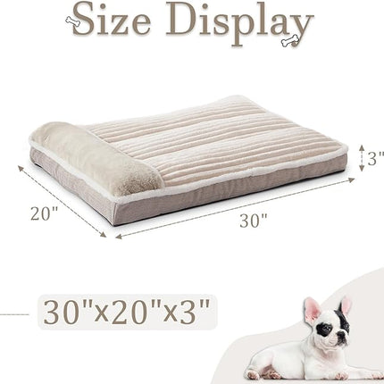 Dog Bed for Large Dogs, Dog Mattress with Pillow for Crate Kennel, Sofa pet Bed, Super Soft pet Bed for Medium, Jumbo, Small Dogs Breeds (Beige, Medium:(30”x20 x3