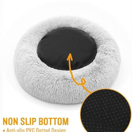 Cat Beds for Indoor Cats - Cat Bed Washable 20/24 inches, Dog Beds for Small Medium Dogs, Anti Anxiety Round Fluffy Plush Faux Fur Pet Bed, Thick Bottom (Light Grey, Medium)