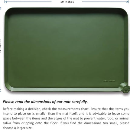 Hoki Found Silicone Pet Food Mat - High-Lips Dog Cat Bowl Placemat - Waterproof, Dark Olive