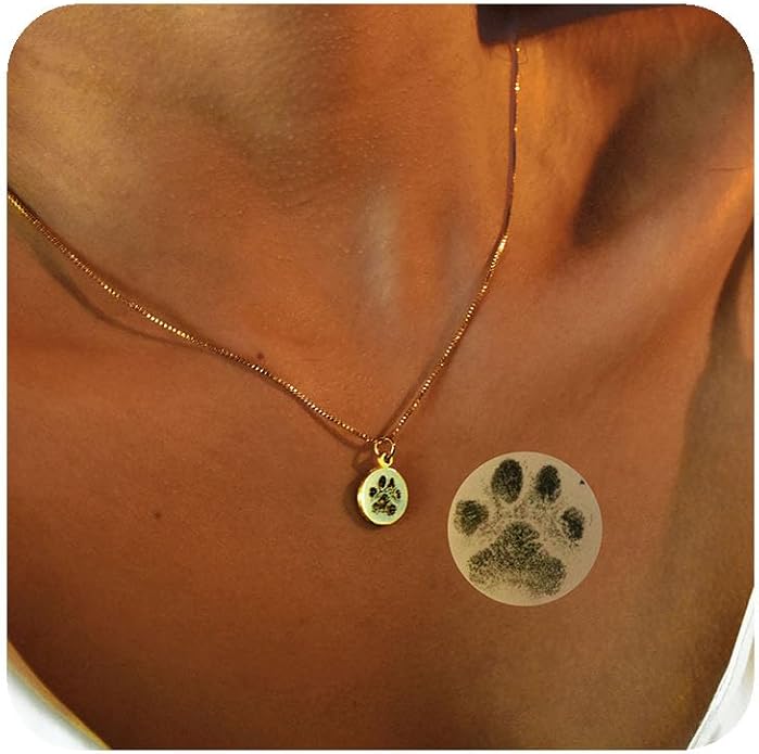 Customized Paw Print Necklace Personalized Pet Name Necklace Custom Engraved Dog Cat Paw Pendant Necklace Pet Memorial Gift for Pet Lovers