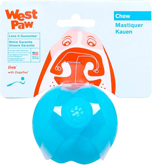 WEST PAW Zogoflex Jive Ball Dog Chew Toy – Bouncing Toys for Dogs, Fetch, Catch, Chewing, Play – Floatable, Recyclable Balls – Latex-Free, Non-Toxic, Dishwasher Safe Dog Toy, Large 3.25", Aqua Blue