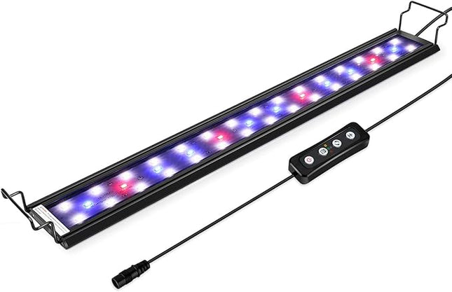 hygger 9W Full Spectrum Aquarium Light with Aluminum Alloy Shell Extendable Brackets, White Blue Red LEDs, External Controller, for Freshwater Fish Tank (12-18 inch)