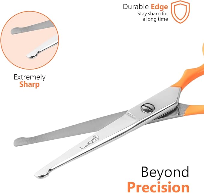 Professional Rounded Dog Scissors - Sharp Stainless Steel Blades with Colorful Handles, Safe and Easy-to-Use Pet Scissors for Long Lasting Grooming at Home
