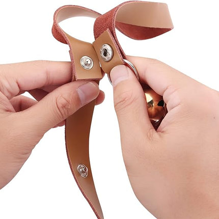Leather Dog Doorbells for Door Knob/Potty Training/Go Outside, Length Adjustment Copper Dog Bell, Housetraining Hanging Bell, Brown Leather Silver Bells.